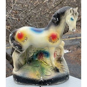 Vintage Early 20th C. Carnival Chalkware Prize Horse Glitter Painted Sculpture